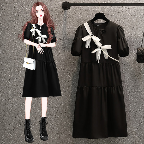 เดรสคนอ้วน เดรสสาวอวบ ชุดเดรสคนอ้วนวัยรุ่นแขนสั้น BY PLUS SIZE Girl
