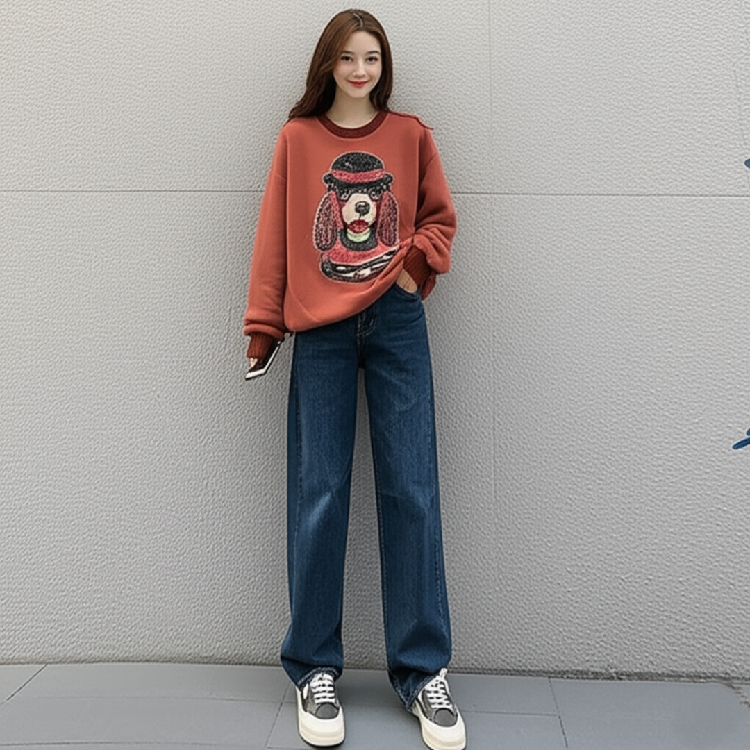 Blouse3807 เสื้อกันหนาวไหมพรมแขนยาวสีน้ำตาล แต่งลายน้องหมาใส่หมวกปักเลื่อม งานไหมพรมถักเนื้อดีหนานุ่มใส่อุ่นสบาย งานดีเกรดพรีเมียม งานสวยใส่ง่าย แมทช์กับอะไรก็น่ารัก