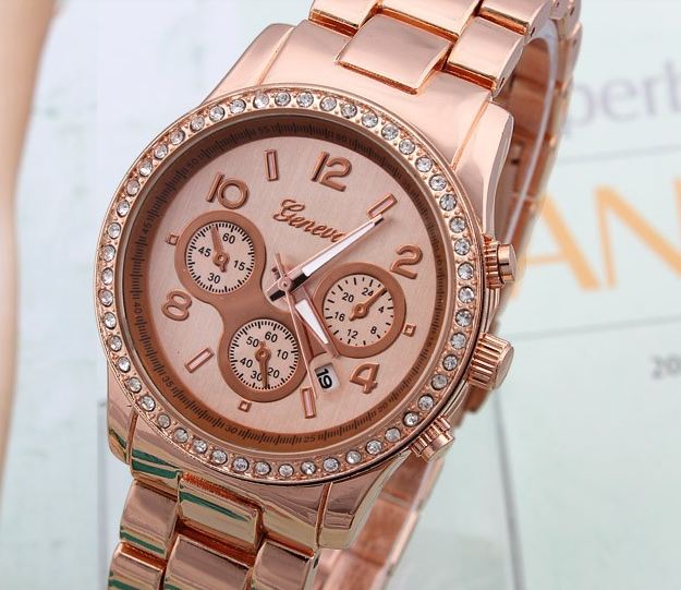 นาฬิกาข้อมือผู้หญิง สาย สแตนเลส สีทองกุหลาบ Rose Gold หน้าปัดฝังเพชร คริสตัล กันน้ำ หน้าปัดกลม คลาสสิค no 618352_2