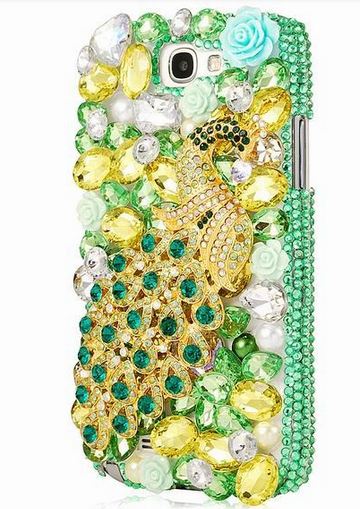 เคสโทรศัพท์ เคส Samsung Galaxy Note 2 N7100 เคสคริสตัล สีเขียวมรกต ติดคริสตัล นกยูง สวยหรู เคสไฮโซ แบบสวย งดงาม มากค่ะ 685939