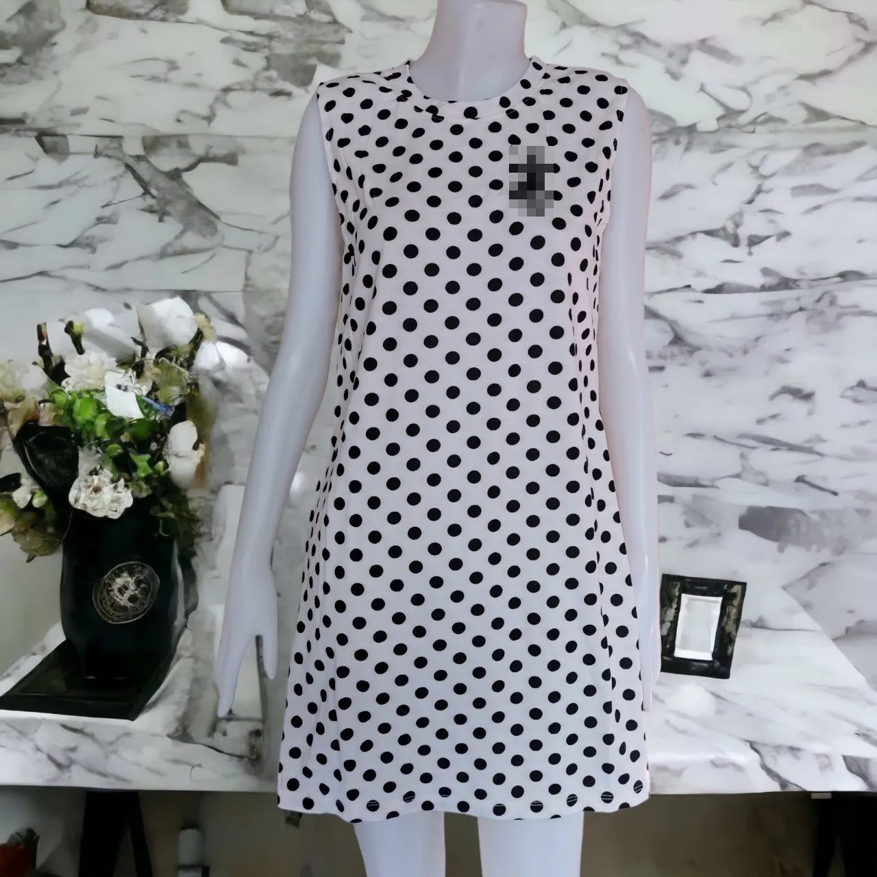 Dress4740 เดรสแขนกุดผ้าแมงโก้เนื้อดีหนาสวยยืดได้ใส่สบาย มีหลายสีหลายลาย