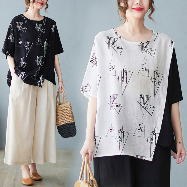 เสื้อลินินคนอ้วน เสื้อทีเชิ้ตคนอ้วนผู้หญิง เสื้อทีเชิ้ตตัวใหญ่ By Literary Plus size