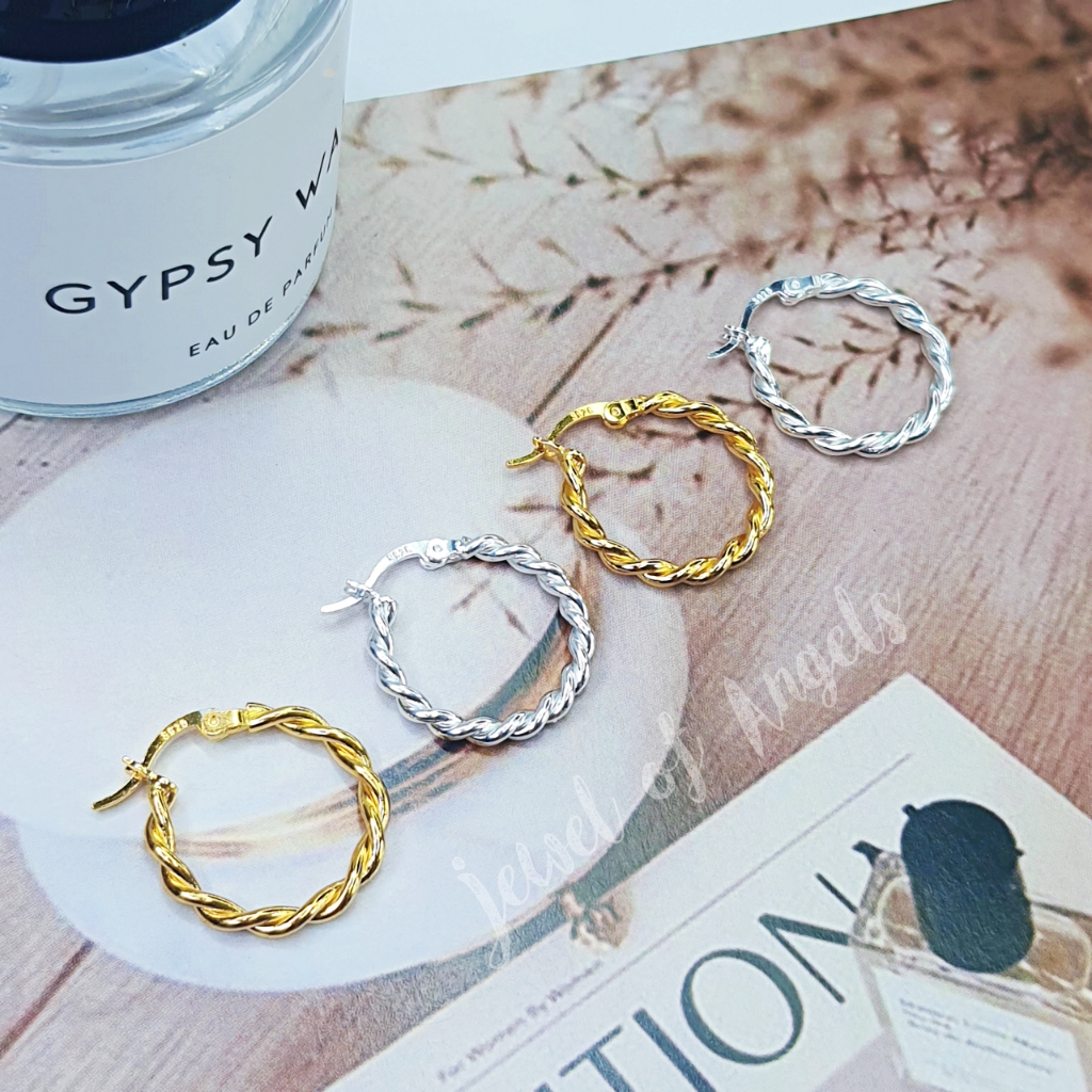 ต่างหูห่วงเงินแท้ S925 รุ่น Deserve ห่วงเกลียวใหญ่ สีเงิน สีทอง ตุ้มหูห่วง เงินแท้ทั้งชิ้น Silver925