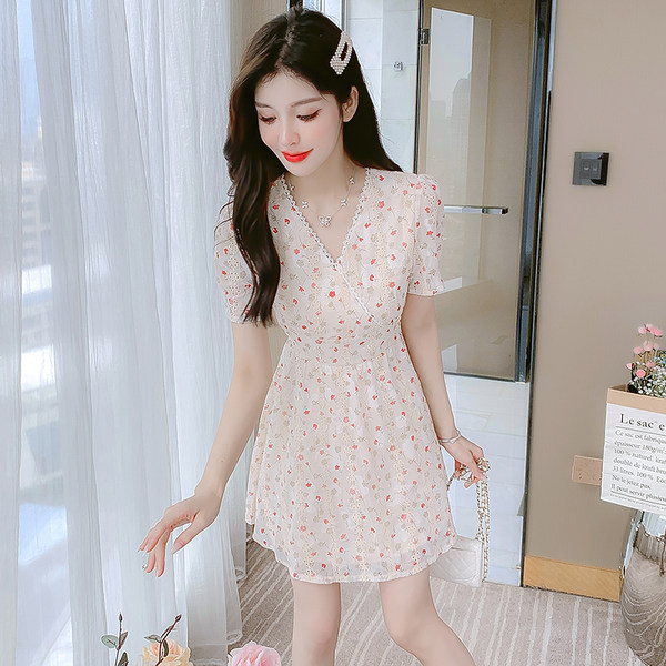 เดรสลูกไม้ เดรสชีฟองสวยๆ แขนสั้น By Meiyi women's clothing