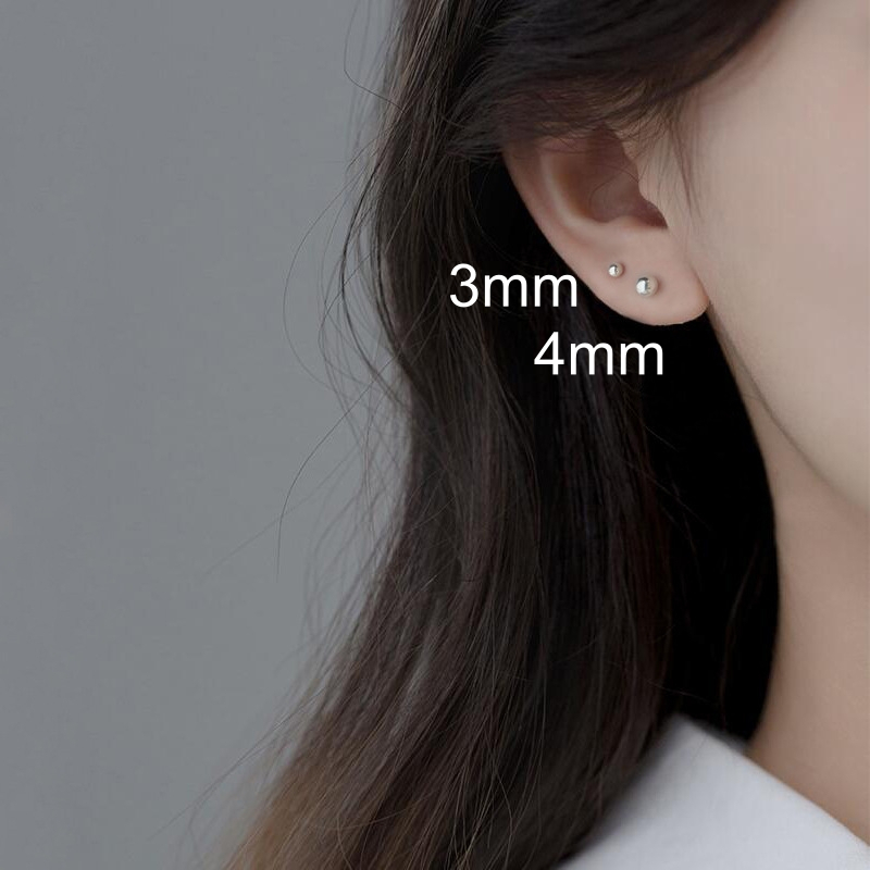 ต่างหูเงินแท้S925 รุ่น Round Dumbells ต่างหูดัมเบลล์ แป้นหลังบอลกลม เบสิคมินิมอล เงินแท้ทั้งชิ้น Silver925