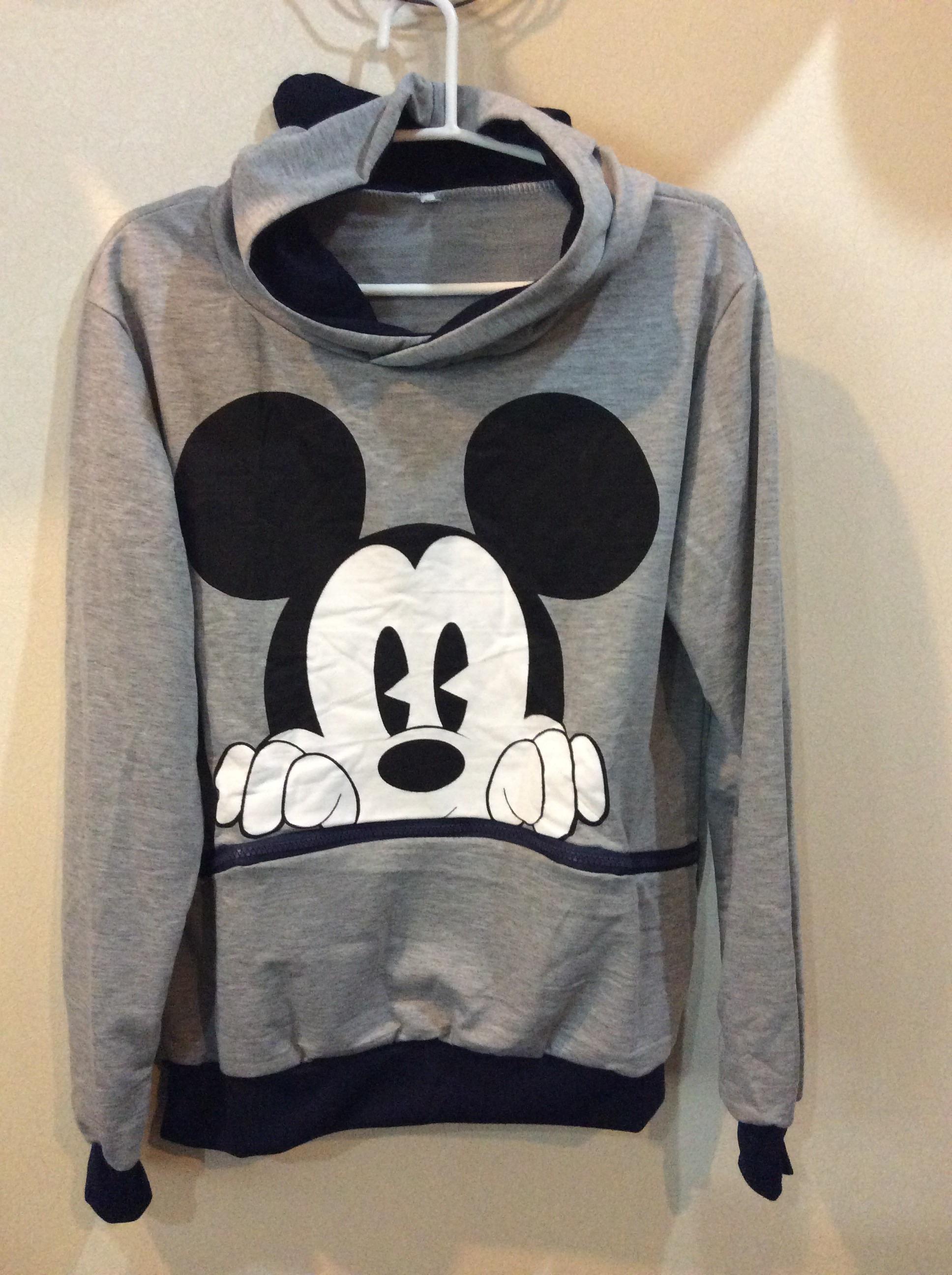 พร้อมส่ง - เสื้อกันหนาวฮู้ดดี้ มินนี่เมาส์ มิกกี้เมาส์ ผ้าไม่หนา ใส่คลุมในวันสบายๆ แฟชั่นเกาหลี น่ารัก เทา,ขาว เลือกสีด้านล่างค่ะ