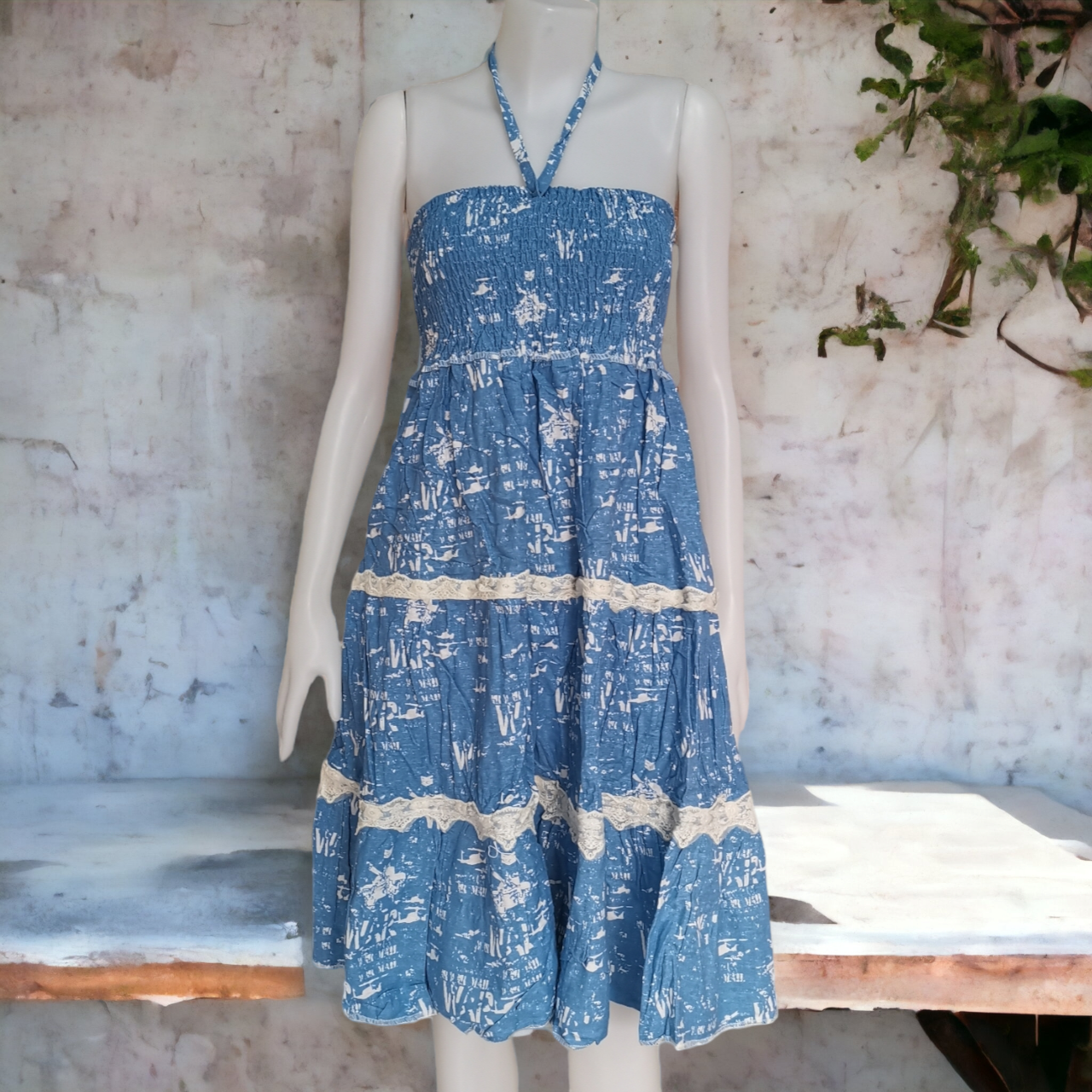 Dress4748 เดรสยาวสม็อครอบอก ใส่เป็นกระโปรงได้ มีสายผูกคอ ผ้าคอตตอนยีนส์, ผ้าสกินนี่เนื้อดี งานสวยคลาสสิคดูดีดูน่ารักทรงนี้มีติดตู้ไว้ใส่ได้เรื่อยๆ