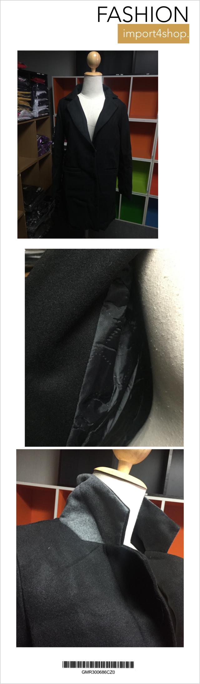 เสื้อโค้ทกันหนาว สไตล์เกาหลี ทรงสวย Classic ผ้าวูลเนื้อดี บุซับในกันลม ใส่แบบตั้งปกขึ้นก็เก๋ สีดำ พร้อมส่ง BLACK