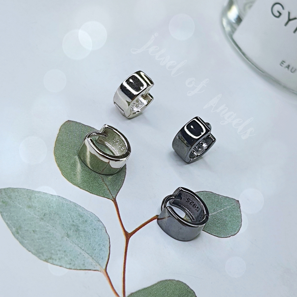 ต่างหูห่วงเล็กเงินแท้ S925 รุ่น Prosper ห่วงหนา สูง 10mm สีเงิน สีดำ ตุ้มหูห่วง เงินแท้ทั้งชิ้น Silver925