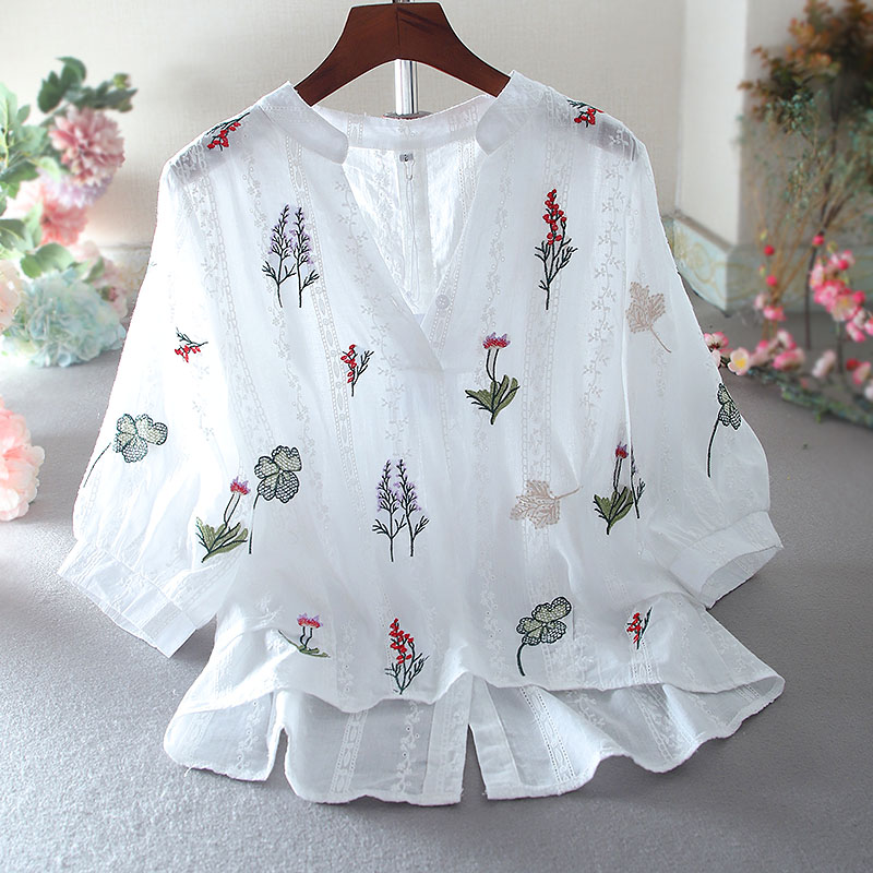 เสื้อลินิน เสื้อผ้าฝ้ายลินิน เสื้อเชิ้ตผ้าลินิน ปักลายสวยๆด้วยด้าย สไตล์VINTAGE