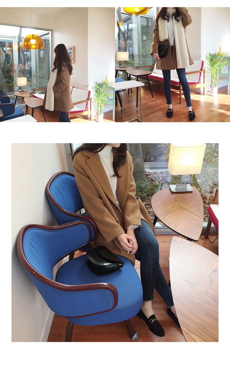 เสื้อโค้ทกันหนาว รุ่นกระดุม 2 แถว ทรงโคล่ง ผ้าวูลผสมสักกะหลาด สไตล์เกาหลี สีน้ำตาล