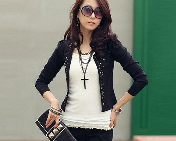 เสื้อคลุมผู้หญิง แขนสั้น เสื้อ Jacket ผู้หญิง ตัวสั้น ใส่ทำงาน สีดำ ตกแต่ง คริสตัล เพิ่มความ ดูดีมีระดับ เสื้อคลุม สีดำ แขนยาว ใส่ทำงาน 92414