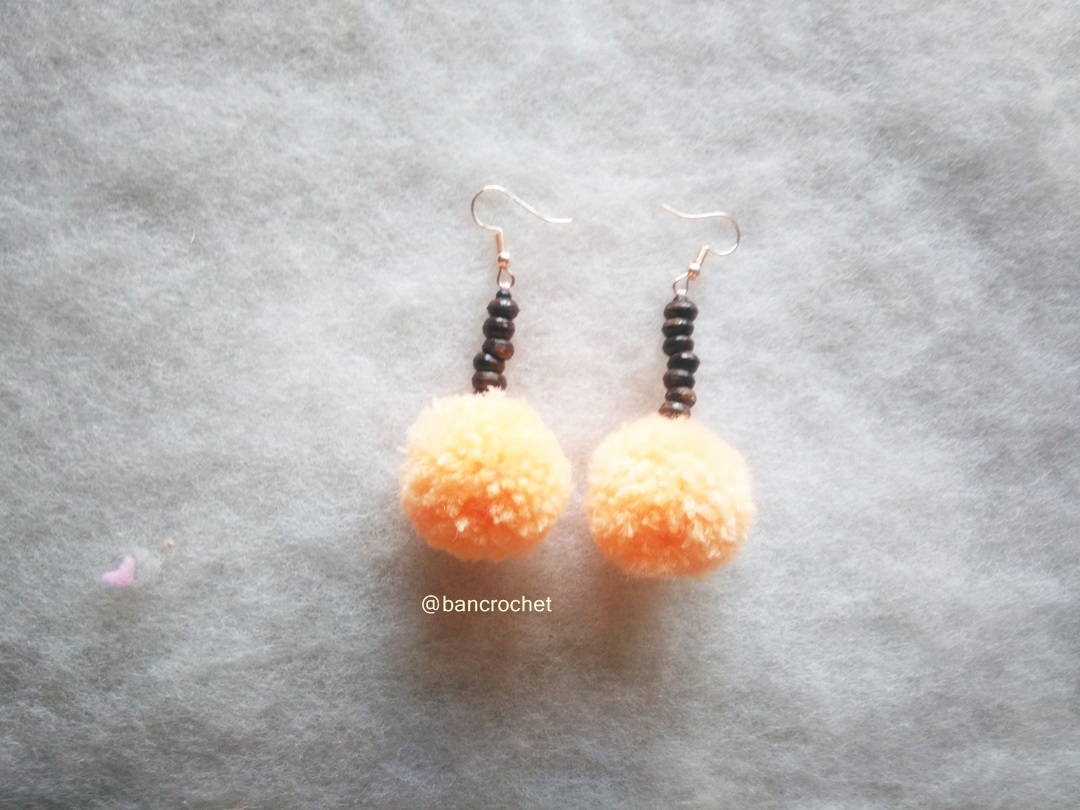 Bancrochet ต่างหูถักโครเชต์ crochet earrings สีส้ม 3 นิ้ว