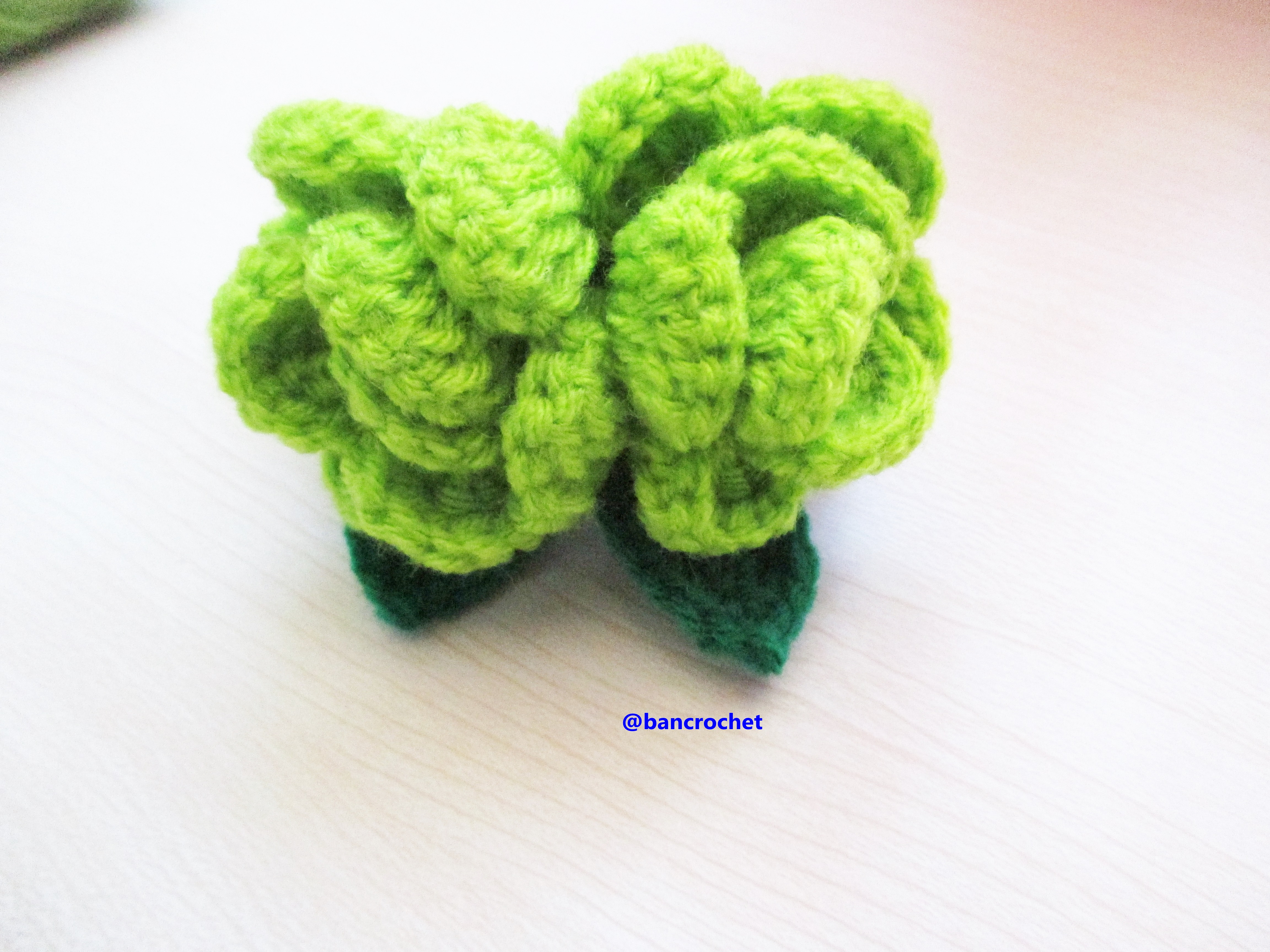 Bancrochet ดอกไม้ถักโครเชต์ ช่อกุหลาบ crochet Flowers เขียว 2 นิ้ว