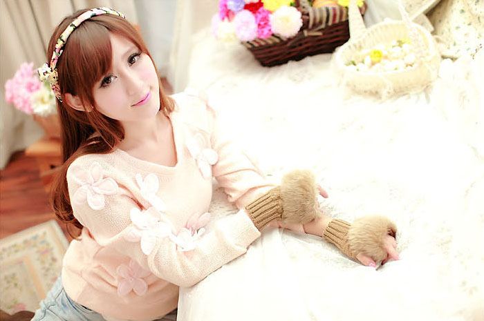 ถุงมือขนเฟอร์ กันหนาว พร้อมส่ง KHAKI