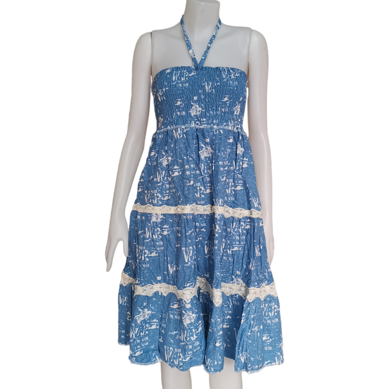 Dress4748 เดรสยาวสม็อครอบอก ใส่เป็นกระโปรงได้ มีสายผูกคอ ผ้าคอตตอนยีนส์, ผ้าสกินนี่เนื้อดี งานสวยคลาสสิคดูดีดูน่ารักทรงนี้มีติดตู้ไว้ใส่ได้เรื่อยๆ