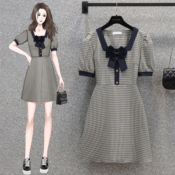 เดรสคนอ้วน เดรสสาวอวบ ชุดเดรสคนอ้วนวัยรุ่นแขนสั้น BY PLUS SIZE Girl