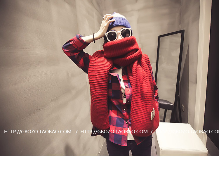 สีแดง ผ้าพันคอ สไตล์เกาหลี ไหมพรม พร้อมส่ง