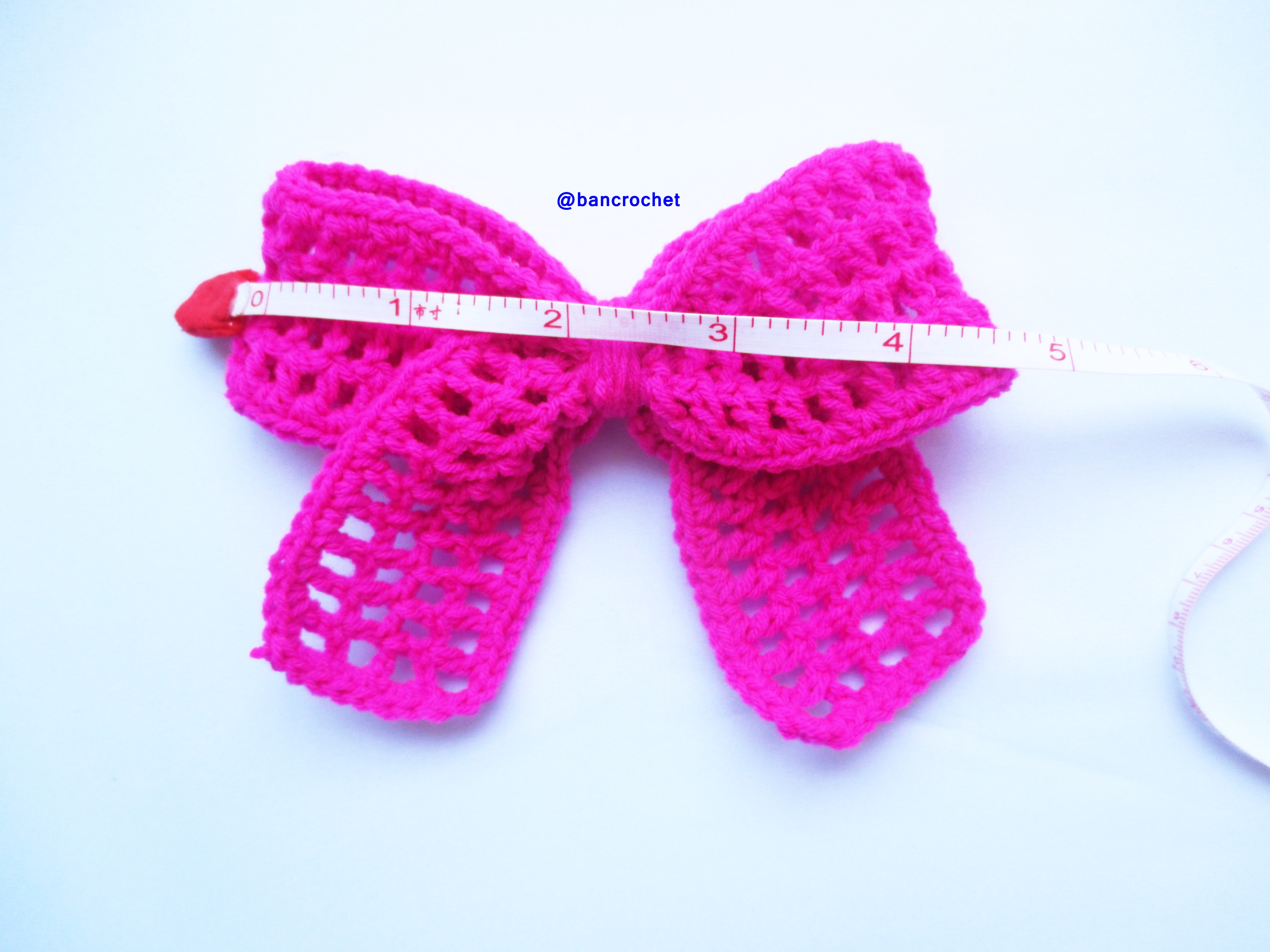 Bancrochet โบว์ถักโครเชต์ Crochet Bow ชมพูบานเย็น 4 นิ้ว