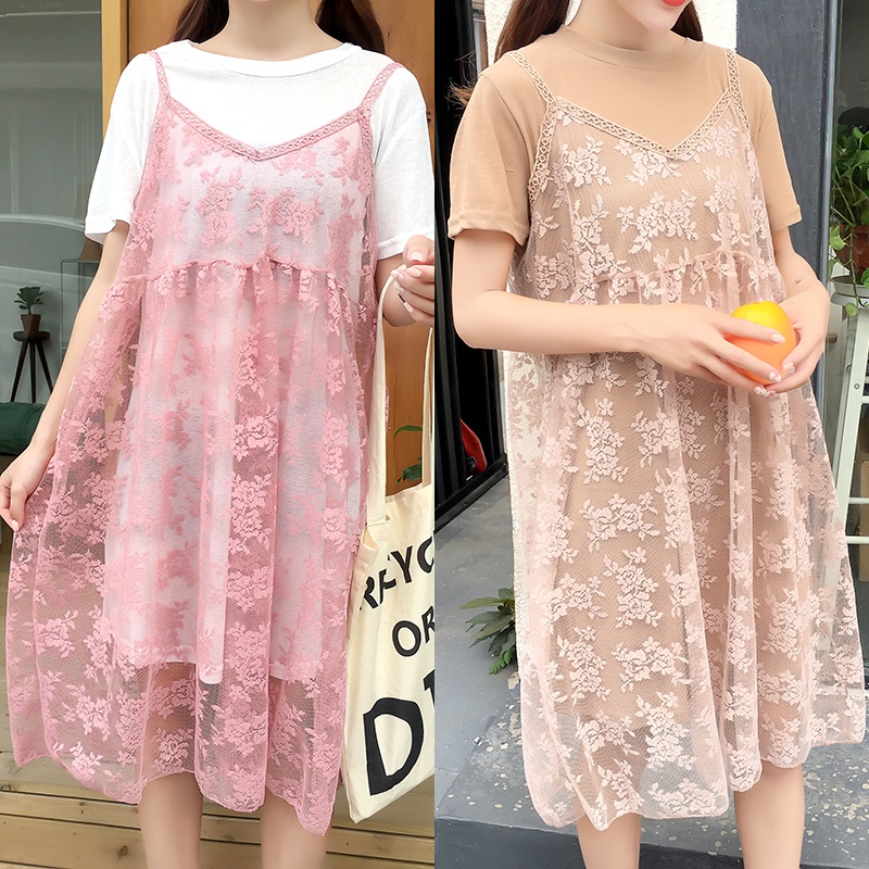 Dress4594 เดรส 2 ชิ้น เดรสลูกไม้ยาวทรงปล่อย+เดรสตัวในผ้าคอตตอนเนื้อดีหนานุ่มยืดหยุ่นสูง งานดีทรงดีลายสวย ดีเทลน่ารักหวานๆ ใส่เก๋ๆ ได้บ่อย มี 2 สี น้ำตาลครีม, ขาวชมพู