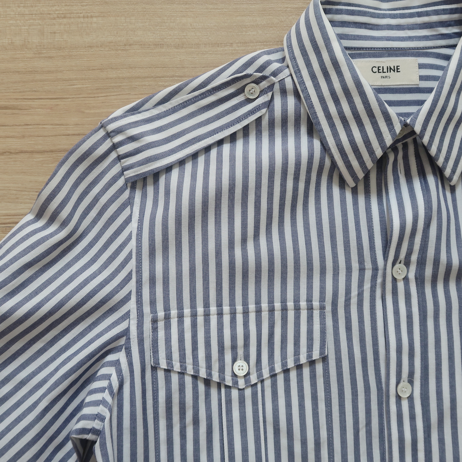 Celine Blue Stripe Crop Shirt