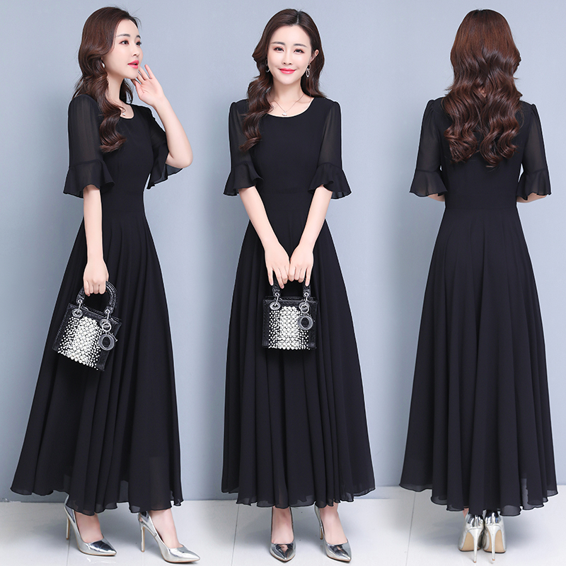 เดรสสีดำ ชุดเดรสคนอ้วน ชุดเดรสสาวพลัสไซส์ XL-5XL