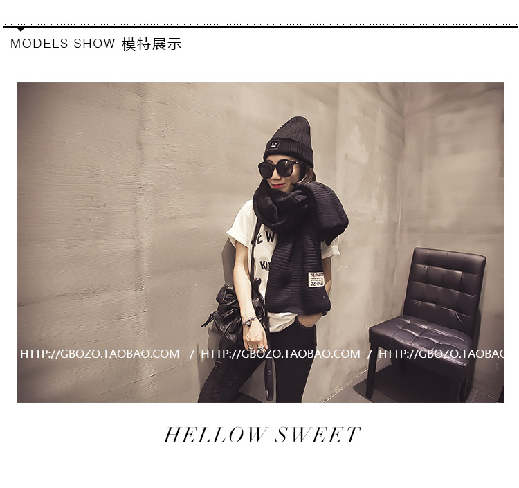 สีดำ ผ้าพันคอ สไตล์เกาหลี ไหมพรม พร้อมส่ง