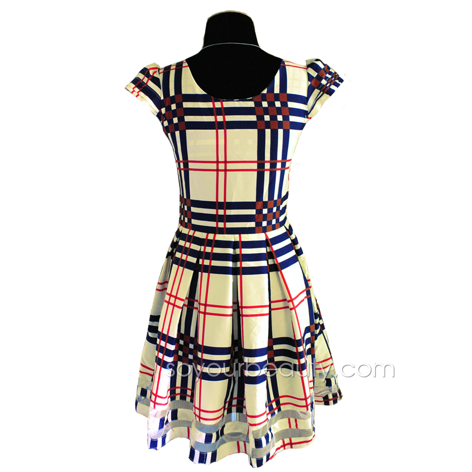 ชุดเดรสสั้นลายสก๊อตมีเข้มขัดเข้าชุด