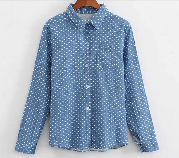 เสื้อเชิ้ตยีนส์ แขนยาว เสื้อยีนส์ แบบหวาน ๆ ลายเพ้นท์ ลายหัวใจ น่ารัก เสื้อเชิ้ต แขนยาว สำหรับวัยรุ่น เสื้อยีนส์ สวย ๆ ใส่สบาย 566208_2