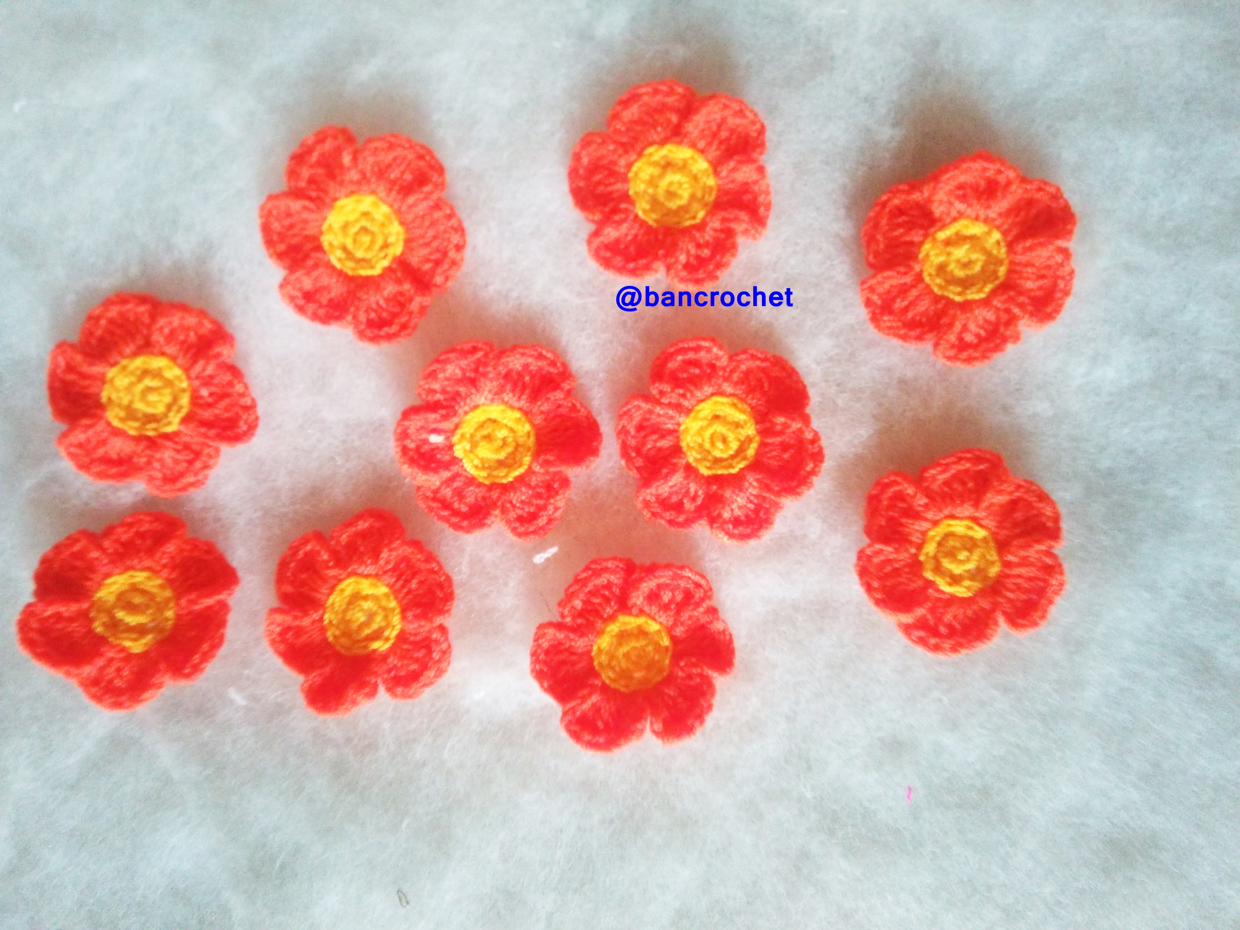 Bancrochet ดอกไม้ถักโครเชต์ crochet flowers ส้ม 3 cm