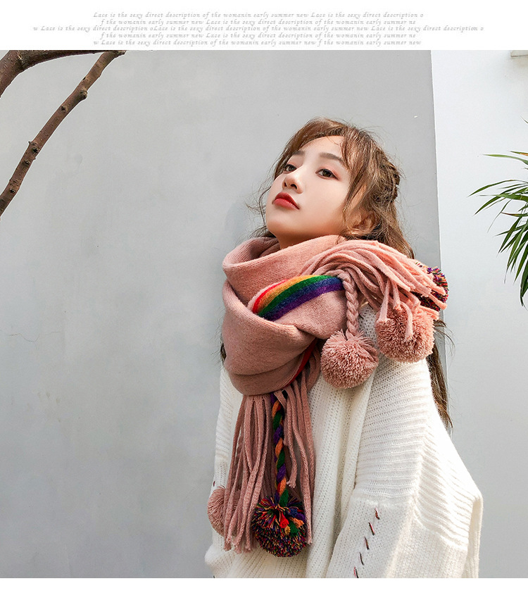 ผ้าพันคอไหมพรม ผืนใหญ่ แต่งแถบสี สไตล์เกาหลี ผ้านุ่ม พร้อมส่ง same pic