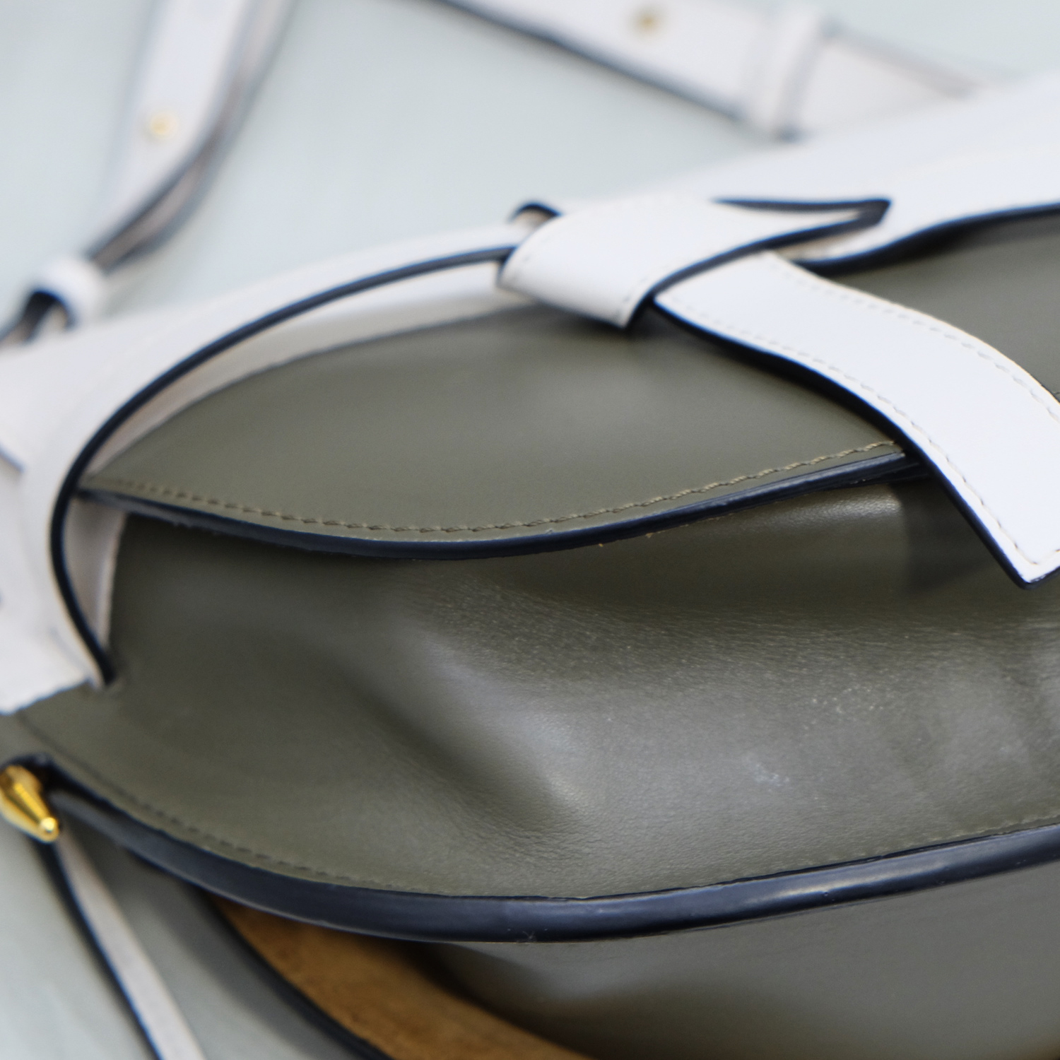 Loewe White/Khaki Calf Leather Small Gate