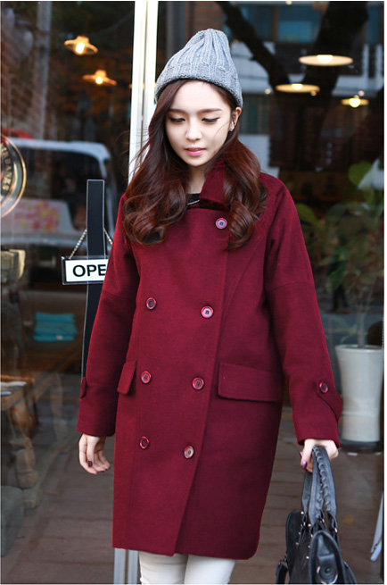 เสื้อโค้ทกันหนาว ดีเทลเยอะ ใส่ได้หลายแบบ ผ้าวูลเนื้อดีหนานุ่ม บุซับในกันลม สีแดงไวน์ พร้อมส่งจ้า ไวน์แดง