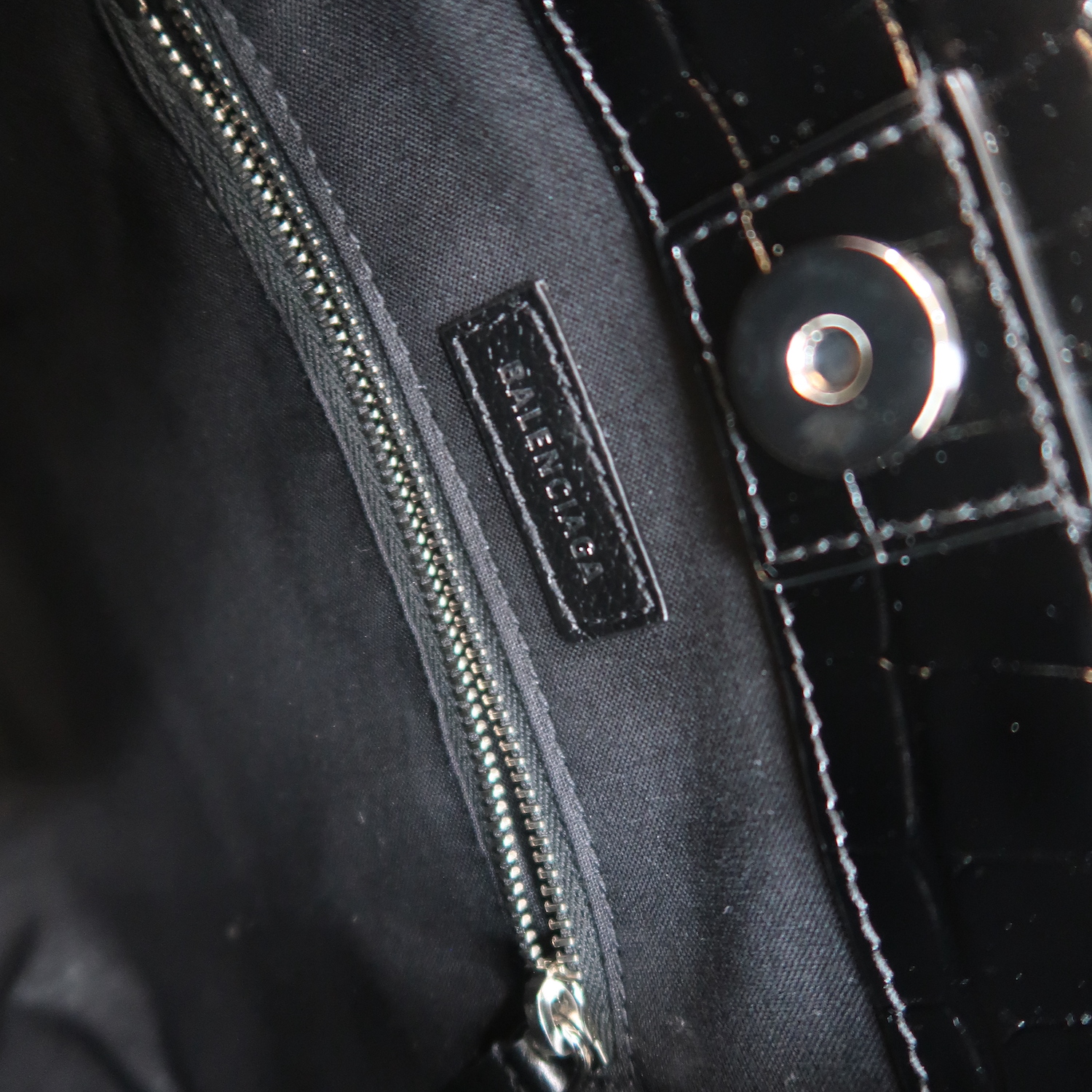 Balenciaga Black Croc Calfskin Shopping Tote XXS