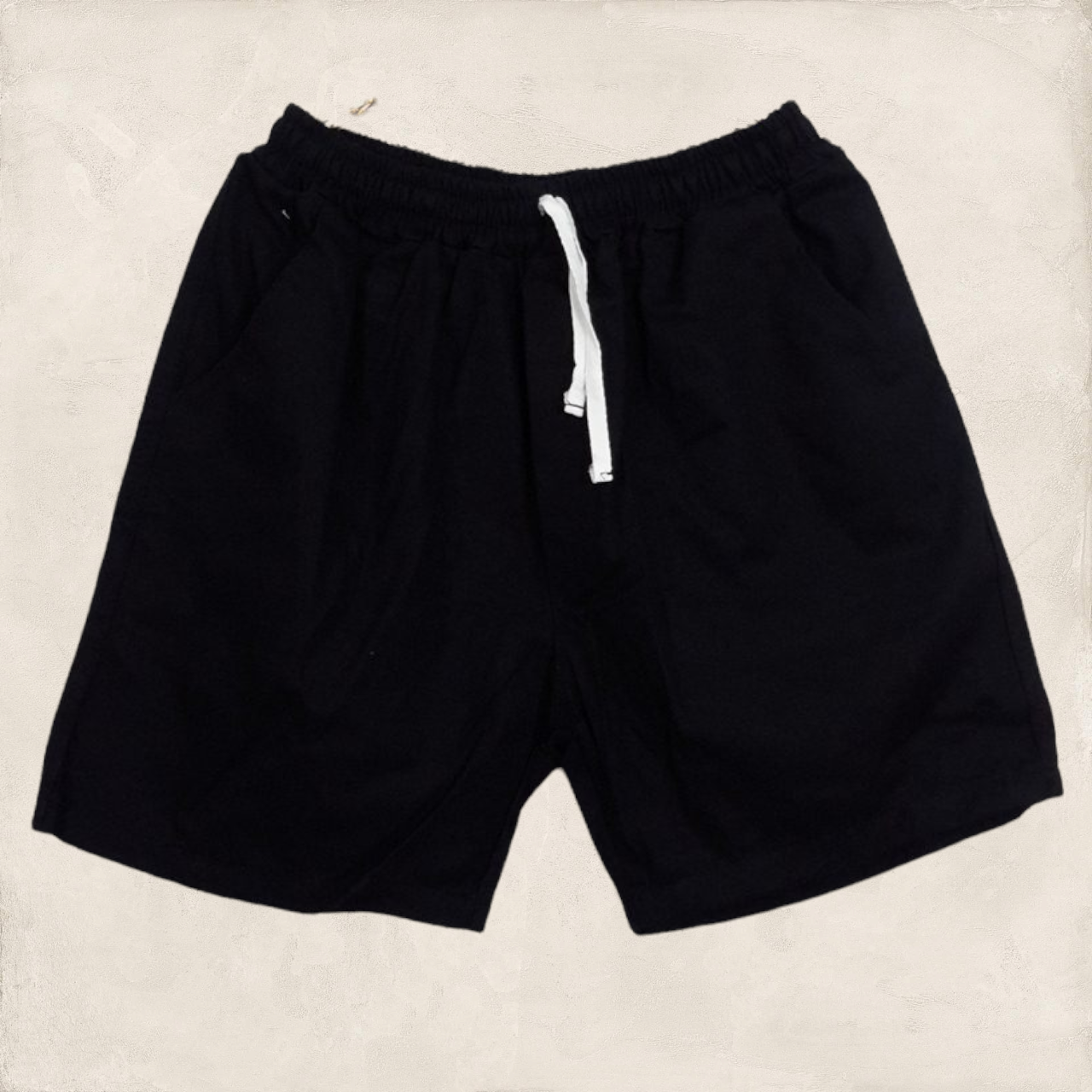 Shorts442-สีดำ กางเกงขาสั้น เอวยืด กระเป๋าข้าง ผ้าคอตตอนยีนส์เนื้อหนา