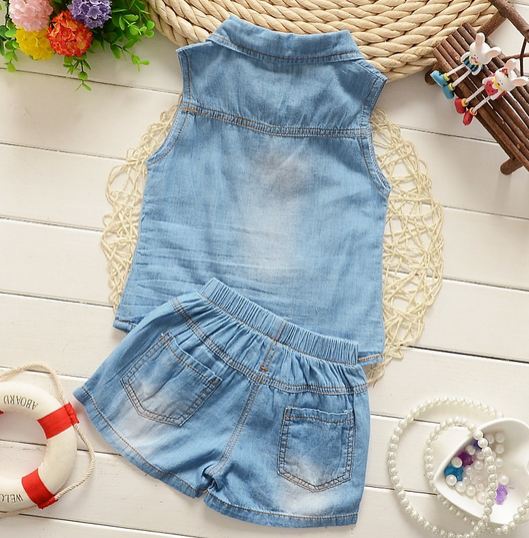 ชุดยีนส์ เด็กผู้หญิง อายุ 6 - 24 เดือน เสื้อยีนส์ แขนกุด กางเกงยีนส์ ขาสั้น ลายการ์ตูน ชุดเด็กผู้หญิง น่ารัก ๆ ใส่เที่ยว หน้าร้อน 340572