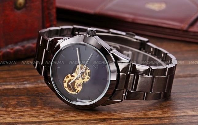นาฬิกาข้อมือ โชว์กลไก Mechanical watch นาฬิกาข้อมือผู้ชาย สาย Stainless หน้าปัด สีขาว และ สีดำ แบบเรียบ ๆ มีสไตล์ ดูดี มีระดับ ของขวัญให้แฟน 881502