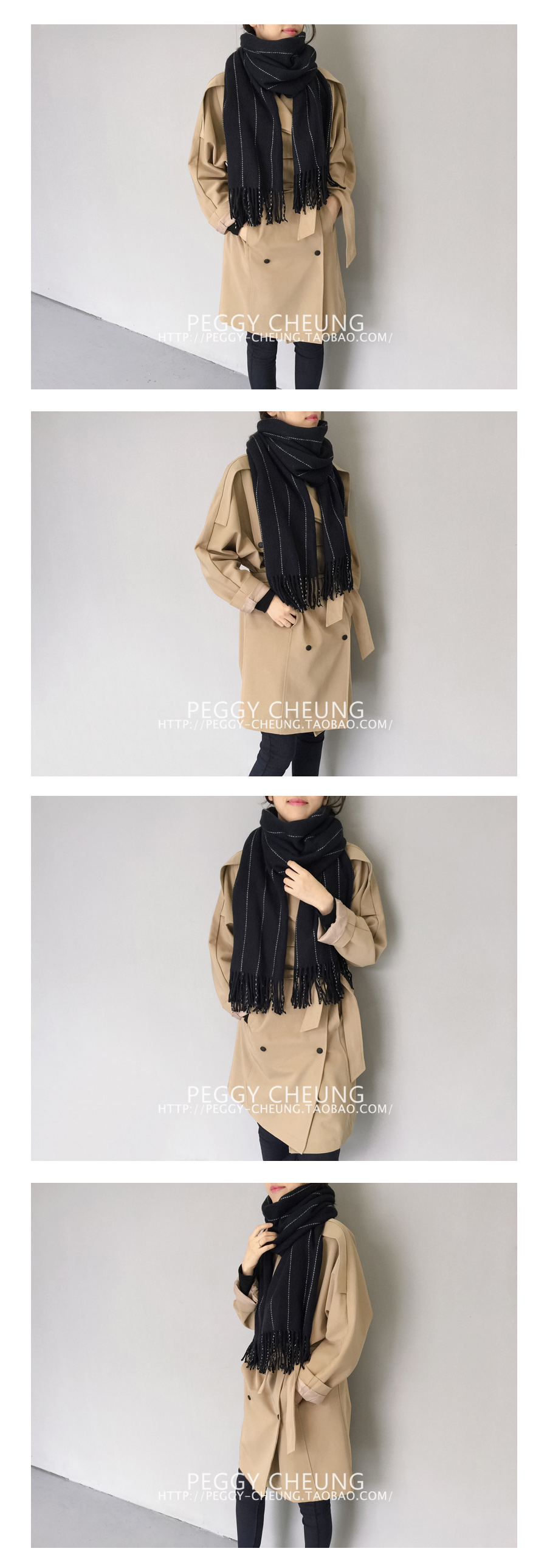 ผ้าพันคอกันหนาว ผ้าคลุมไหล่ วินเทจ สีดำ เข้าได้กับทุกชุด พร้อมส่ง black