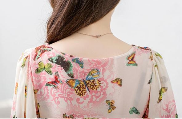 เสื้อแฟชั่น คุณนาย ใส่หน้าร้อน เสื้อผ้าชีฟอง ใส่สบาย Print ลายผีเสื้อ สีชมพูอ่อน หวาน ๆ เสื้อใส่หน้าร้อน แบบมีสไตล์ ไม่ซ้ำใคร 522810_1