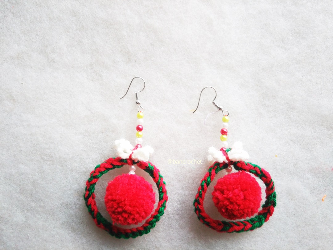 ต่างหูถักโครเชต์คริสมาส crochet christmas earrings หลากสี 4-6 นิ้ว