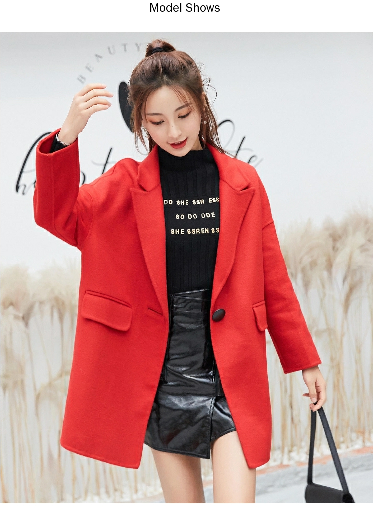 เสื้อโค้ท สไตล์เกาหลี ทรงโคล่ง แบบเก๋ ผ้าหนากันหนาวได้ดี บุซับในกันลม พร้อมส่ง สีแดง