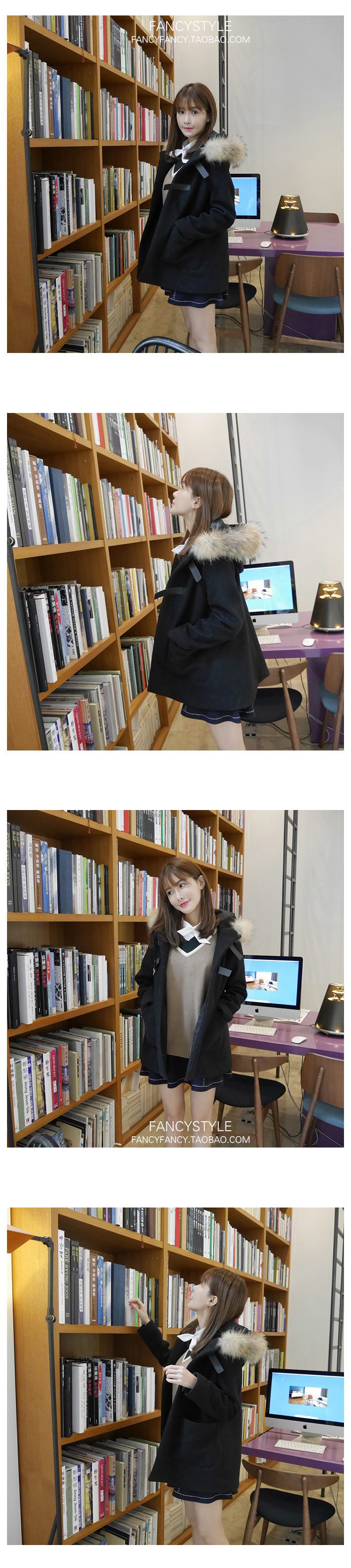 เสื้อโค้ท สีดำ แต่งขนเฟลอรอบฮู้ด (ถอดฮูดไม่ได้นะคะ) น่ารักมาก เนื้อผ้าสำลีไม่หนา บุซับในกันลม (ตัวขนของจริงจะฟูประมาน3/4ของในรูปจ้า) ดำ