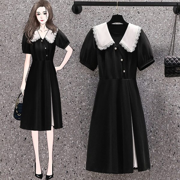 เดรสคนอ้วน เดรสสาวอวบ ชุดเดรสคนอ้วนวัยรุ่น สีดำ แหวกข้าง BY PLUS SIZE Girl