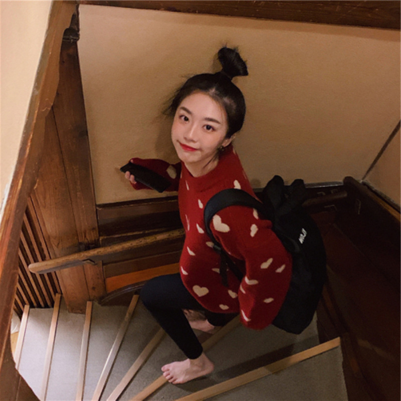 Sweater เสื้อสเวทเตอร์ไหมพรม ทอลายหัวใจ หวานๆ ไหมพรมเนื้อดี นุ่ม ยืดได้เยอะ สายเกาหลีห้ามพลาดน้าาา freesize