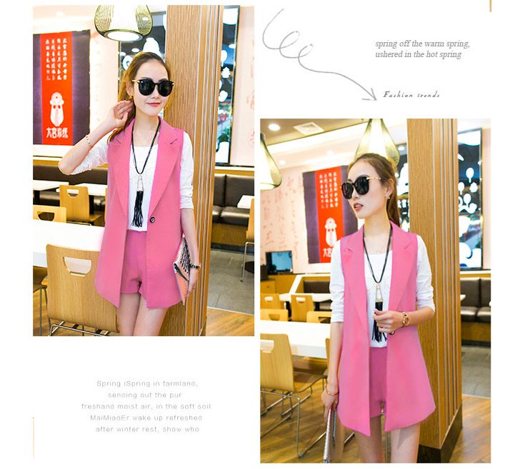 Set_bp1435 ชุดเซ็ท 3 ชิ้น เสื้อสูทแขนกุด+เสื้อยืดแขนยาว+กางเกงขาสั้น Set สามชิ้นเข้าชุด งานดี ใส่เก๋ๆ ได้บ่อย **พร้อมส่ง 2 สี น้ำเงิน, แดง