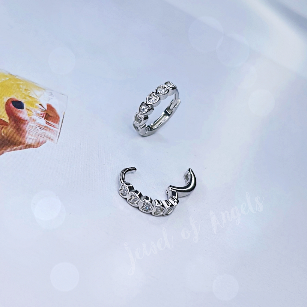 ต่างหูเงินแท้ S925 รุ่น Flirt ต่างหูห่วงเล็กหัวใจ เพชร CZ สูง10.6mm เงินแท้ทั้งชิ้น Silver925 ต่างหูผู้หญิง