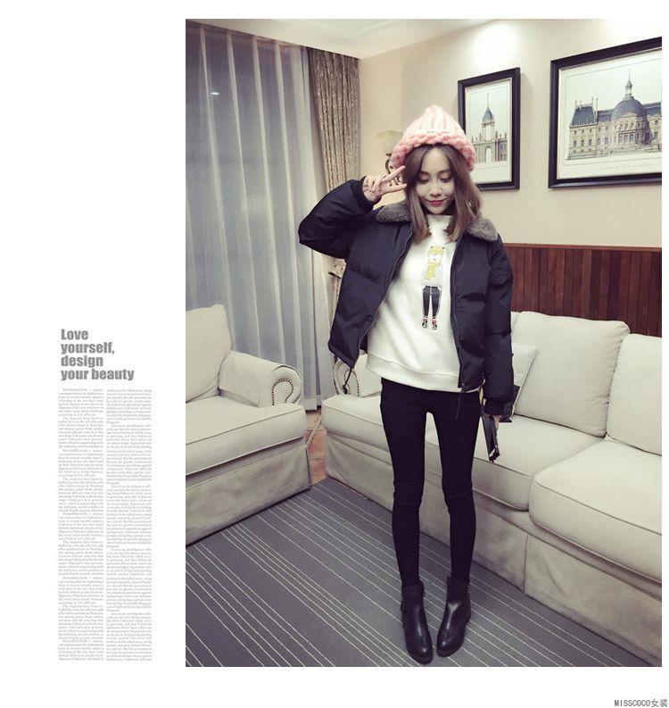 เสื้อกันหนาว บุนวมฟูๆ แต่งขนแกะที่คอปกเสื้อ ตัวสั้นน่ารัก ผ้าร่มเนื้อดีกันลม เกาหลีมากๆ พร้อมส่ง