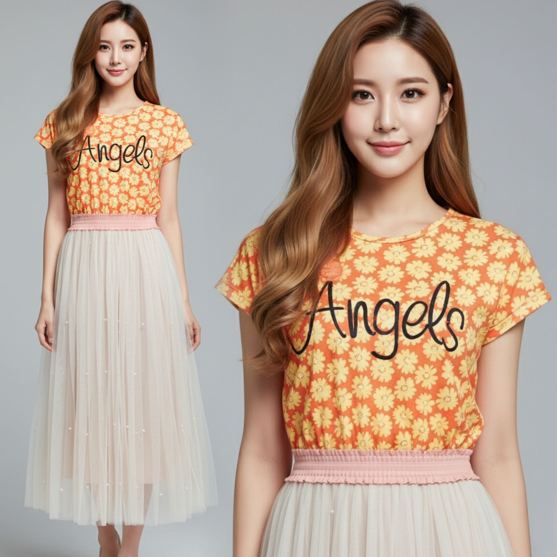 🌼 Dress3490 Maxi Dress แม็กซี่เดรสยาวลายดอกไม้ต่อกระโปรงยาวเอวสม็อค ผ้ามุ้งครีมแต่งมุก ดีไซน์เหมือนใส่ 2 ชิ้น ดีเทลที่ดูแพงแบบไม่เยอะเกินไป