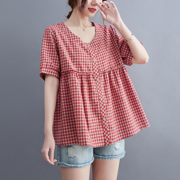 เสื้อลินินคนอ้วน เสื้อทีเชิ้ตคนอ้วนผู้หญิง เสื้อทีเชิ้ตตัวใหญ่ By Literary Plus size