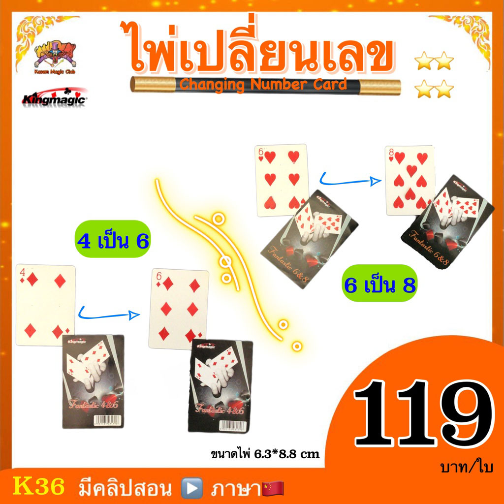 (มีคลิปสอน จีน) อุปกรณ์มายากล การ์ดเปลี่ยนเลข (Changing Number Card)